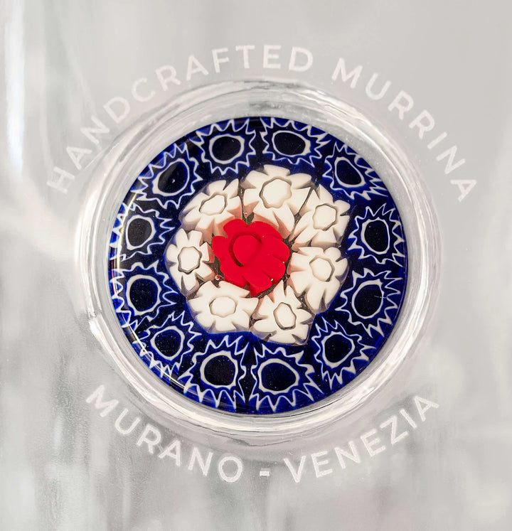 Glass Bottle with Handcrafted Murrina of Murano - Blue, White, Red - Frace Flag.
