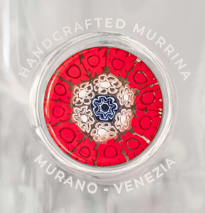 Glass Bottle with Handcrafted Murrina of Murano - Red, White, Blue.