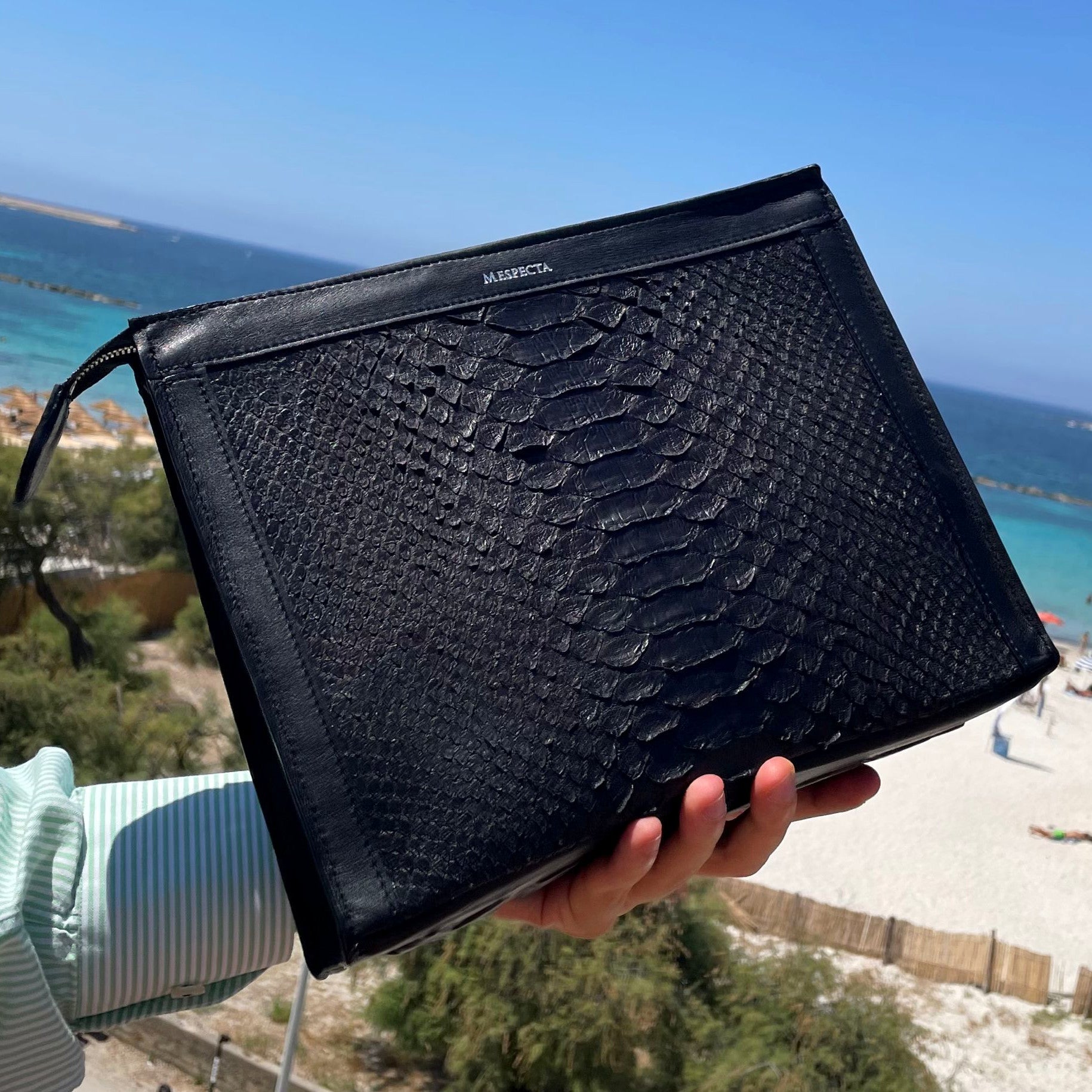 Pochette Clutch Personalizzabile Borsa a mano Uomo in vero Pitone Nero - MESPECTA Italia