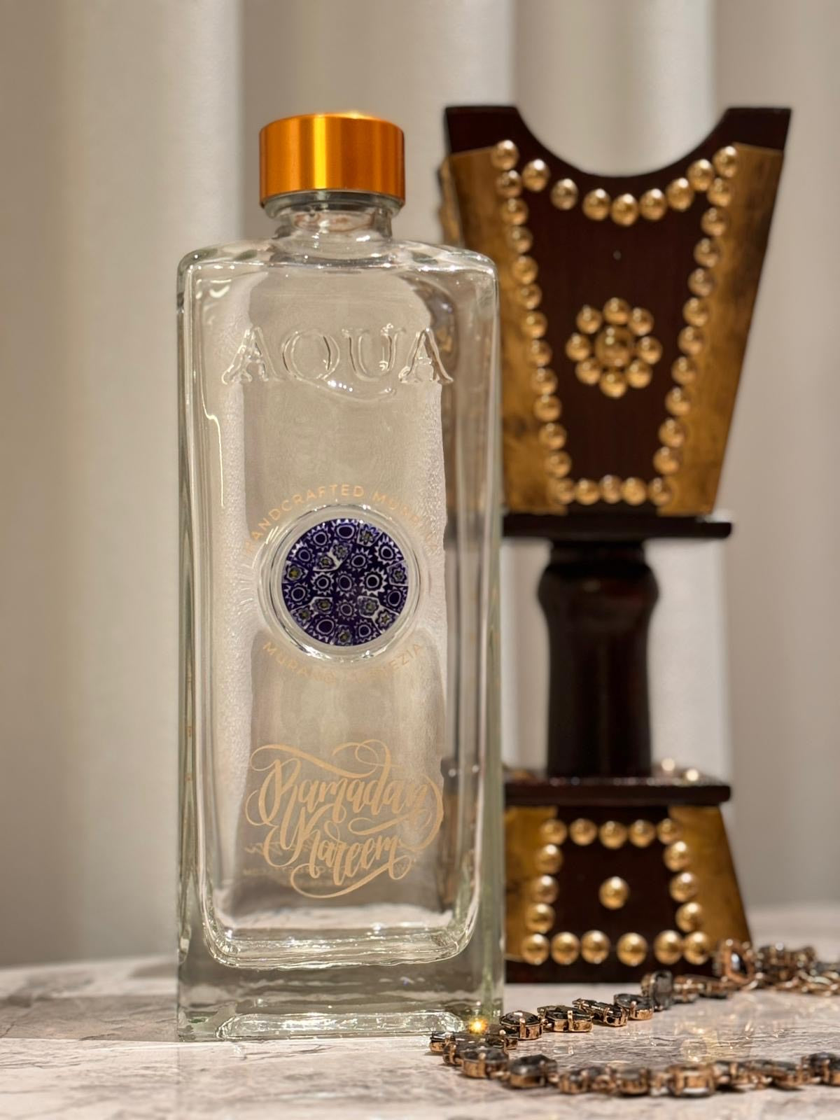 Glass Bottle with Murano Glass Medallion - Ramadan Kareem