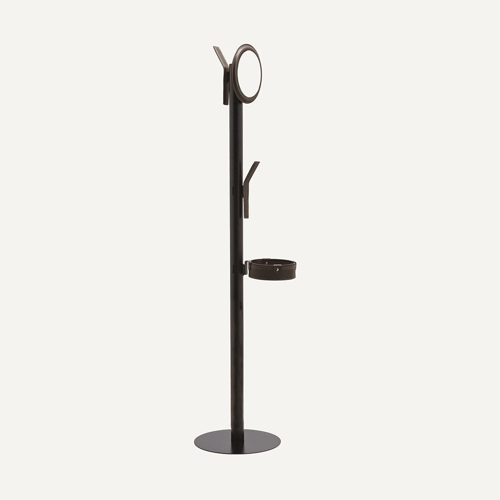 Appendiabiti di design in acciaio e cuoio ERCOLE 6 - Marrone scuro