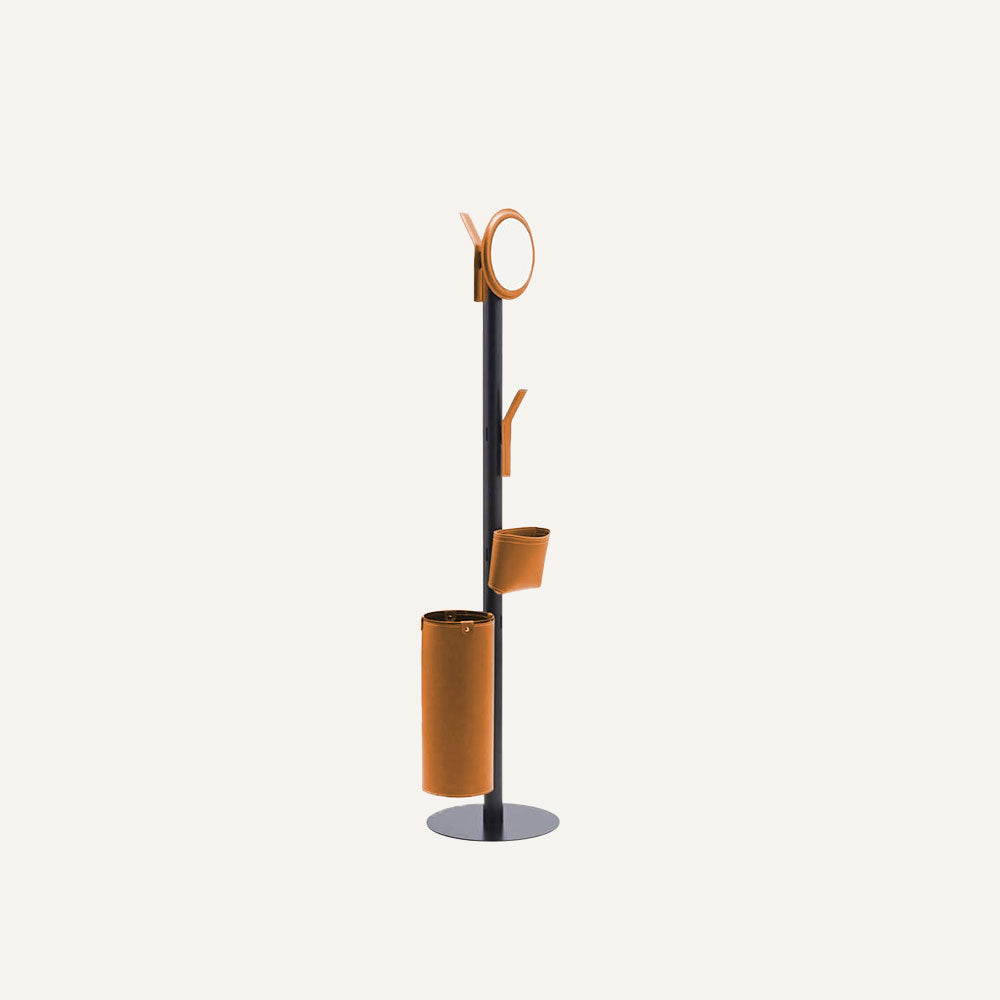 Appendiabiti di design in acciaio e cuoio ERCOLE 7 - Marrone