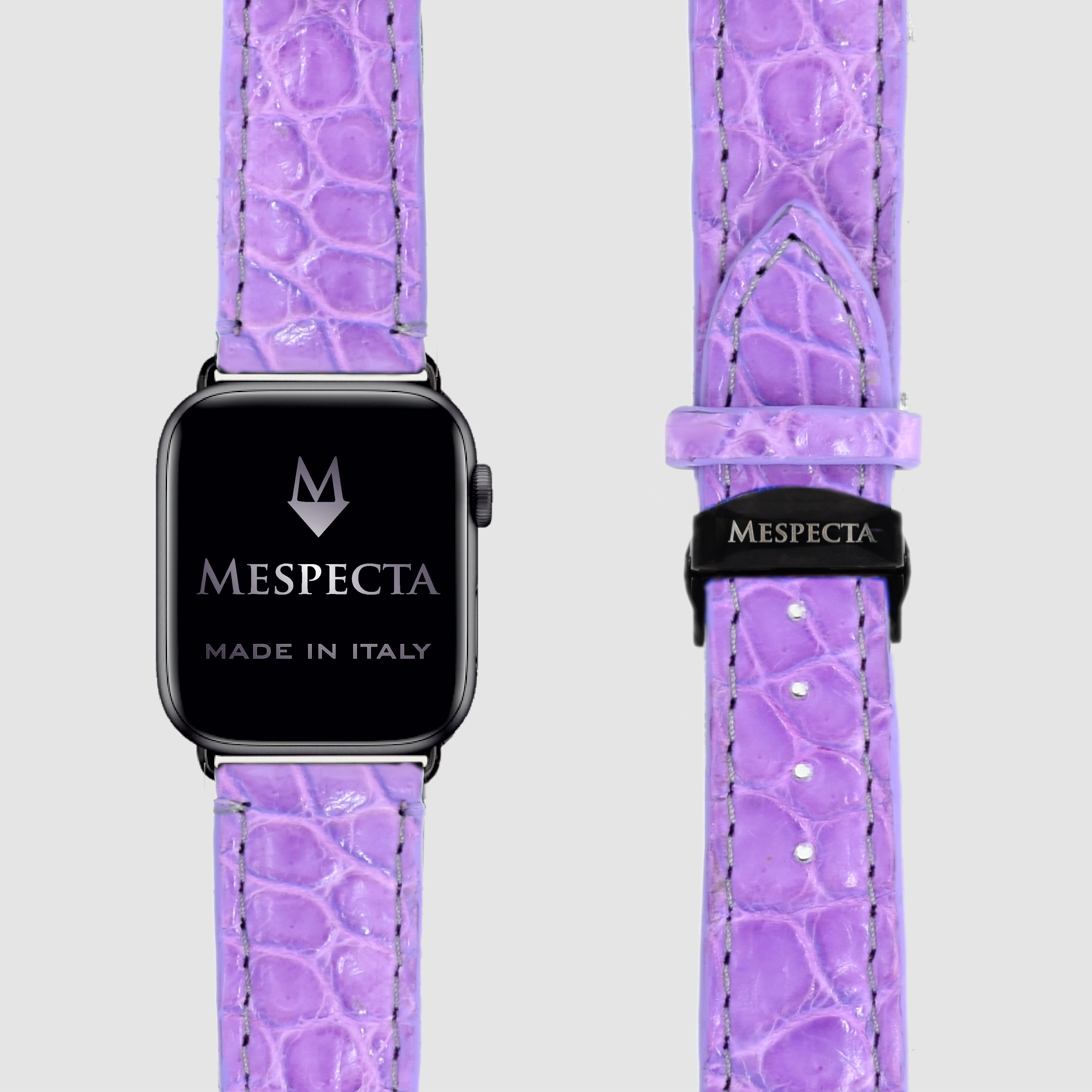 Cinturino Apple Watch Personalizzabile in Pelle di Coccodrillo Lilla – Personalizzabile (Ultra, Serie 4–10, SE)Ultra 2, Ultra, 10, 9, 8, 7, 6, 5, 4, SE  in vera pelle di Coccodrillo Lilla