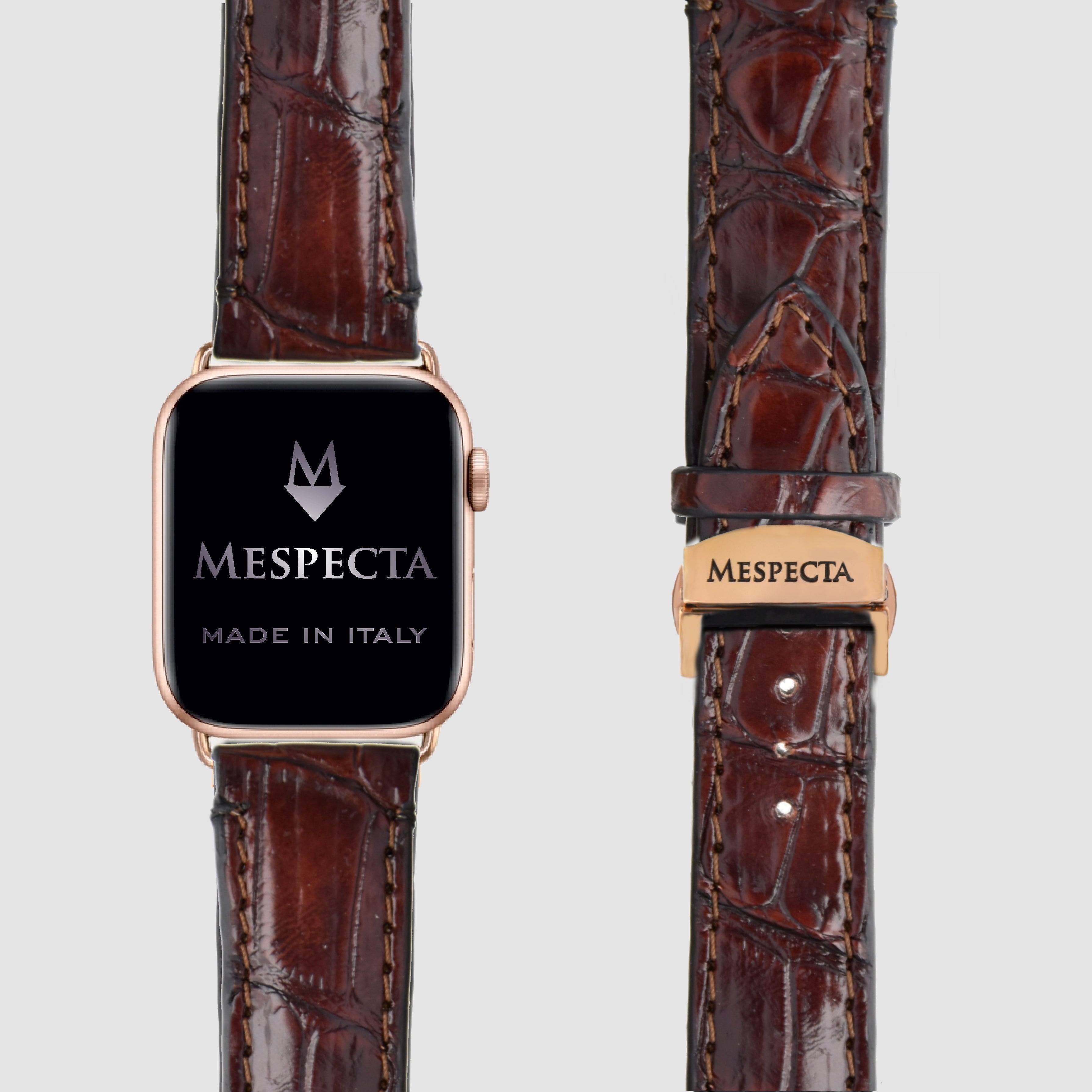 Cinturino Apple Watch in Pelle di Coccodrillo Marrone scuro – Personalizzabile (Ultra, Serie 4–10, SE)