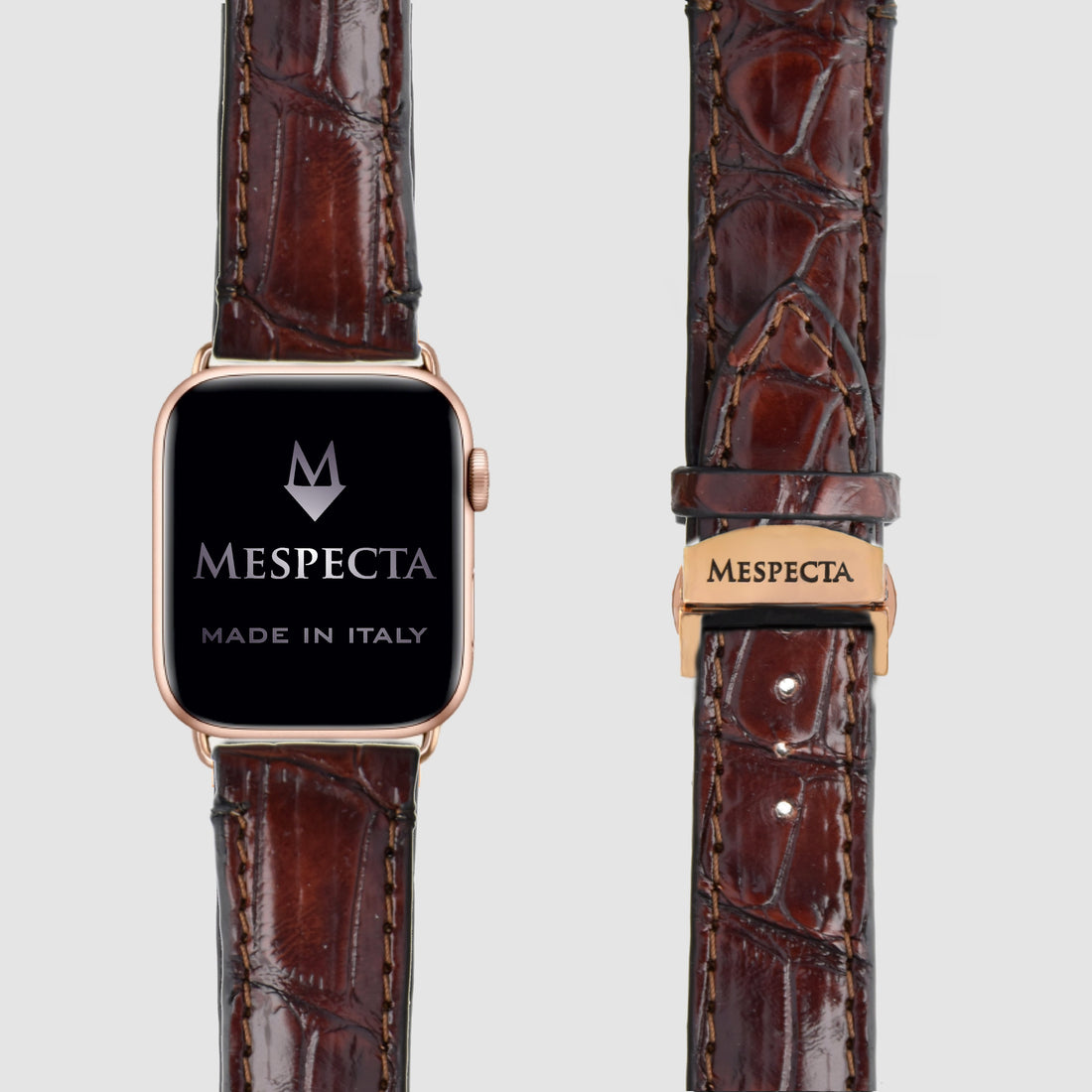 Cinturino Apple Watch in Pelle di Coccodrillo Marrone scuro – Personalizzabile (Ultra, Serie 4–10, SE)