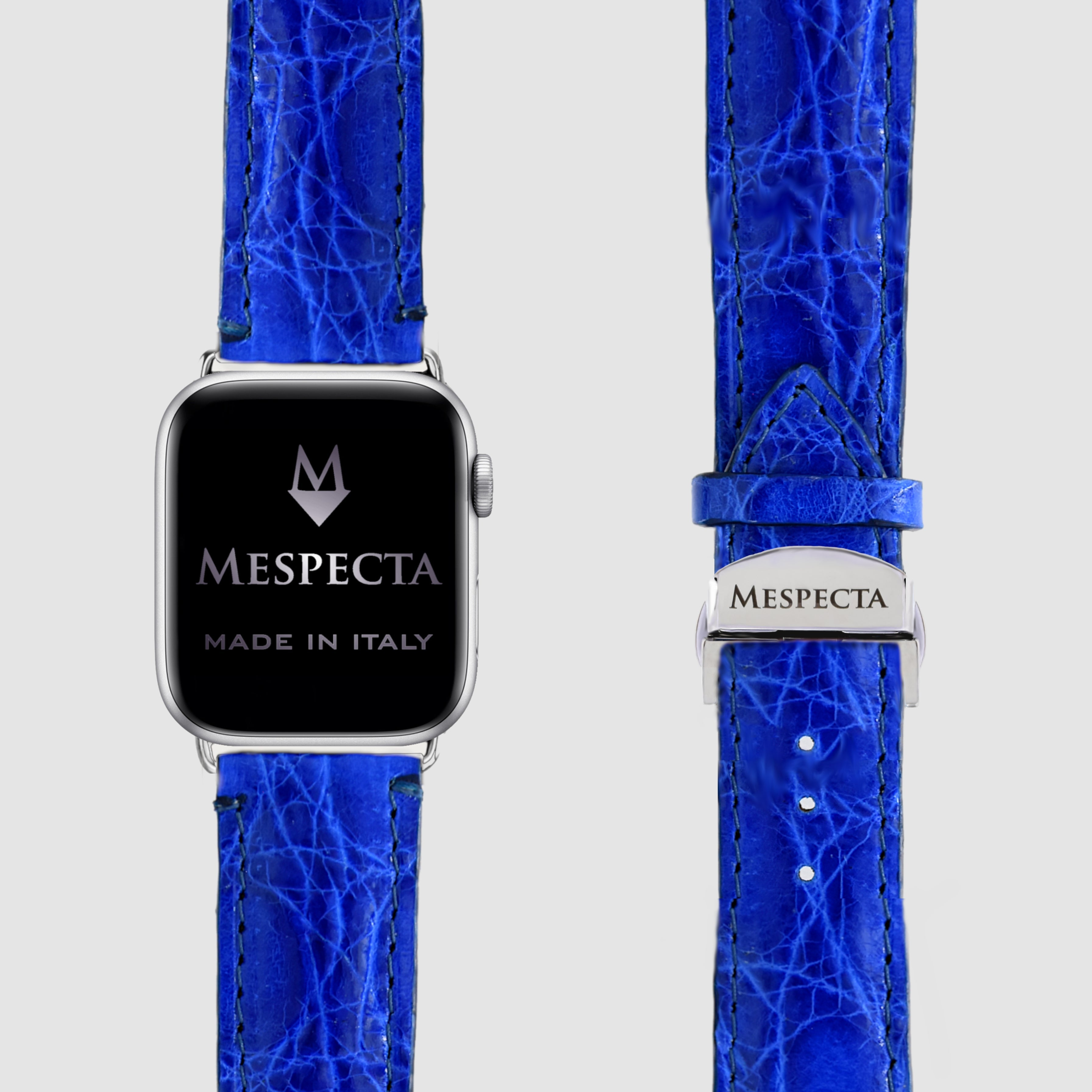 Cinturino Apple Watch in Pelle di Coccodrillo Blu Elettrico – Personalizzabile (Ultra, Serie 4–10, SE)