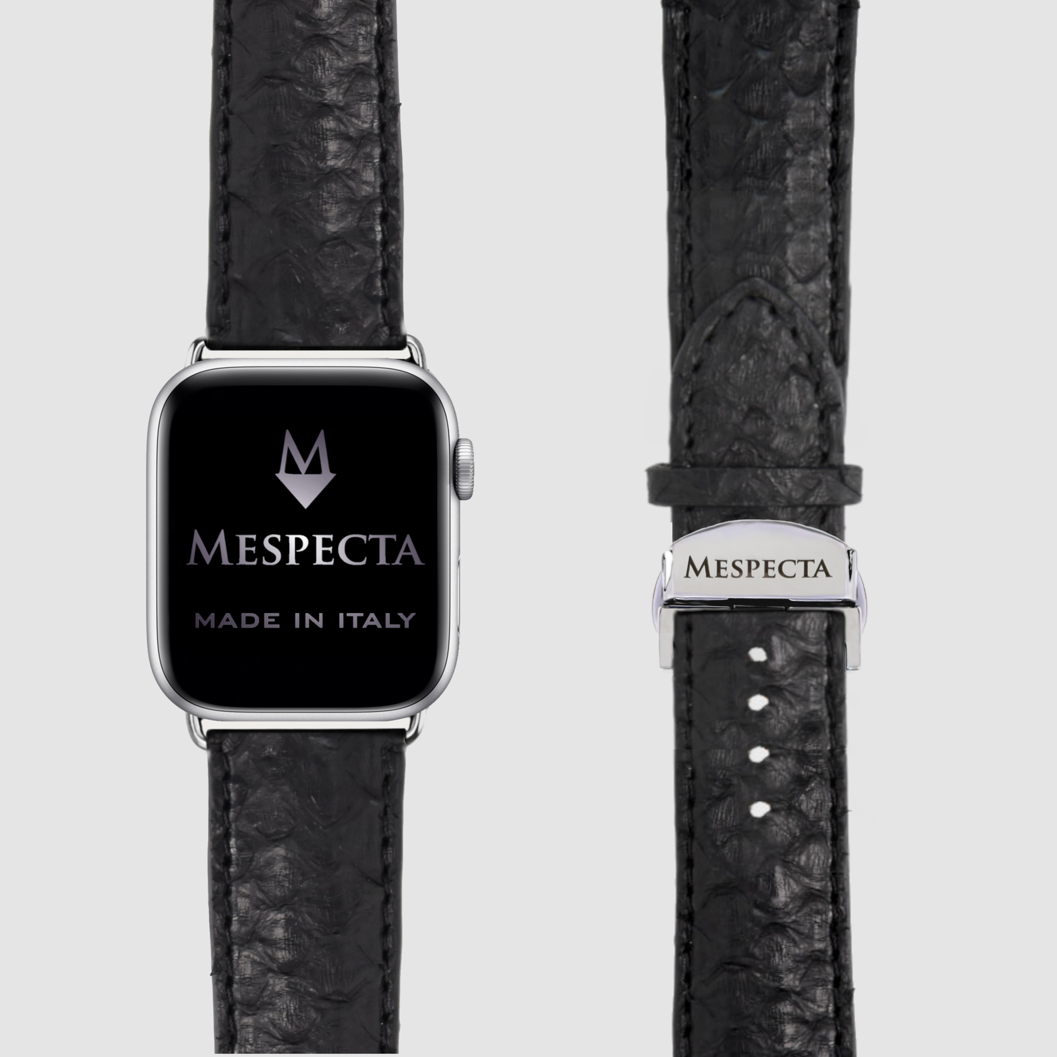 Cinturino Apple Watch in Pelle di Pitone nero – Personalizzabile (Ultra, Serie 4–10, SE)