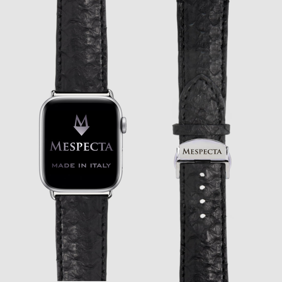 Cinturino Apple Watch in Pelle di Pitone nero – Personalizzabile (Ultra, Serie 4–10, SE)
