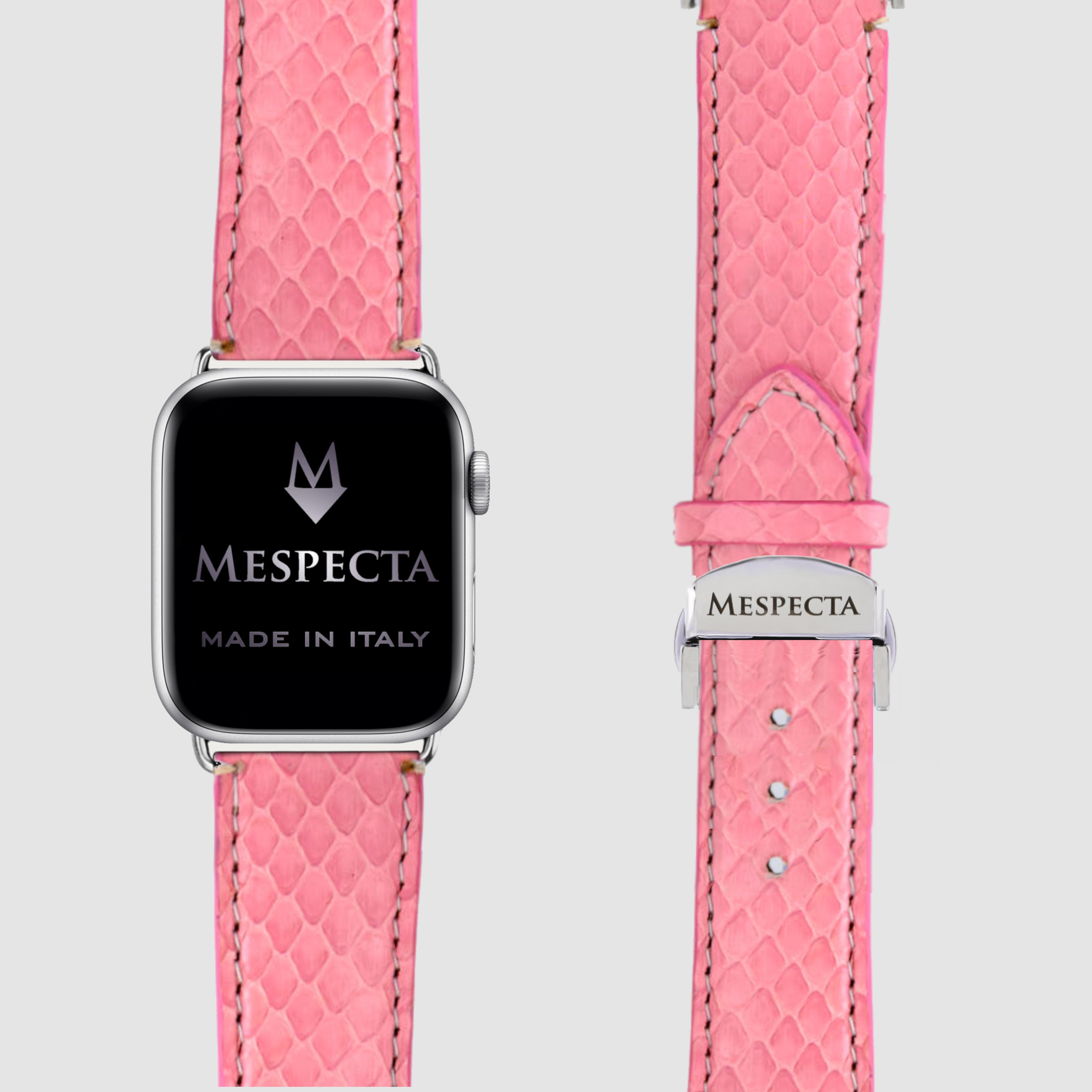 Cinturino in pelle Apple Watch Personalizzabile serie Ultra 2, Ultra, 10, 9, 8, 7, 6, 5, 4, SE  in vera pelle di Pitone Rosa