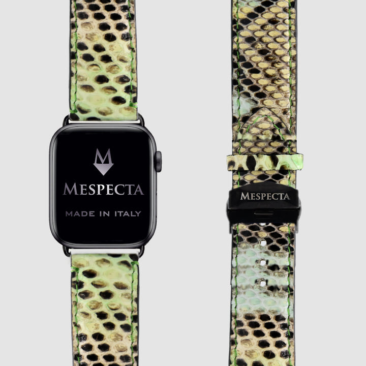 Cinturino in pelle Apple Watch Personalizzabile serie Ultra, 8, 7, 6, 5, 4, SE in vera pelle di Pitone Verde