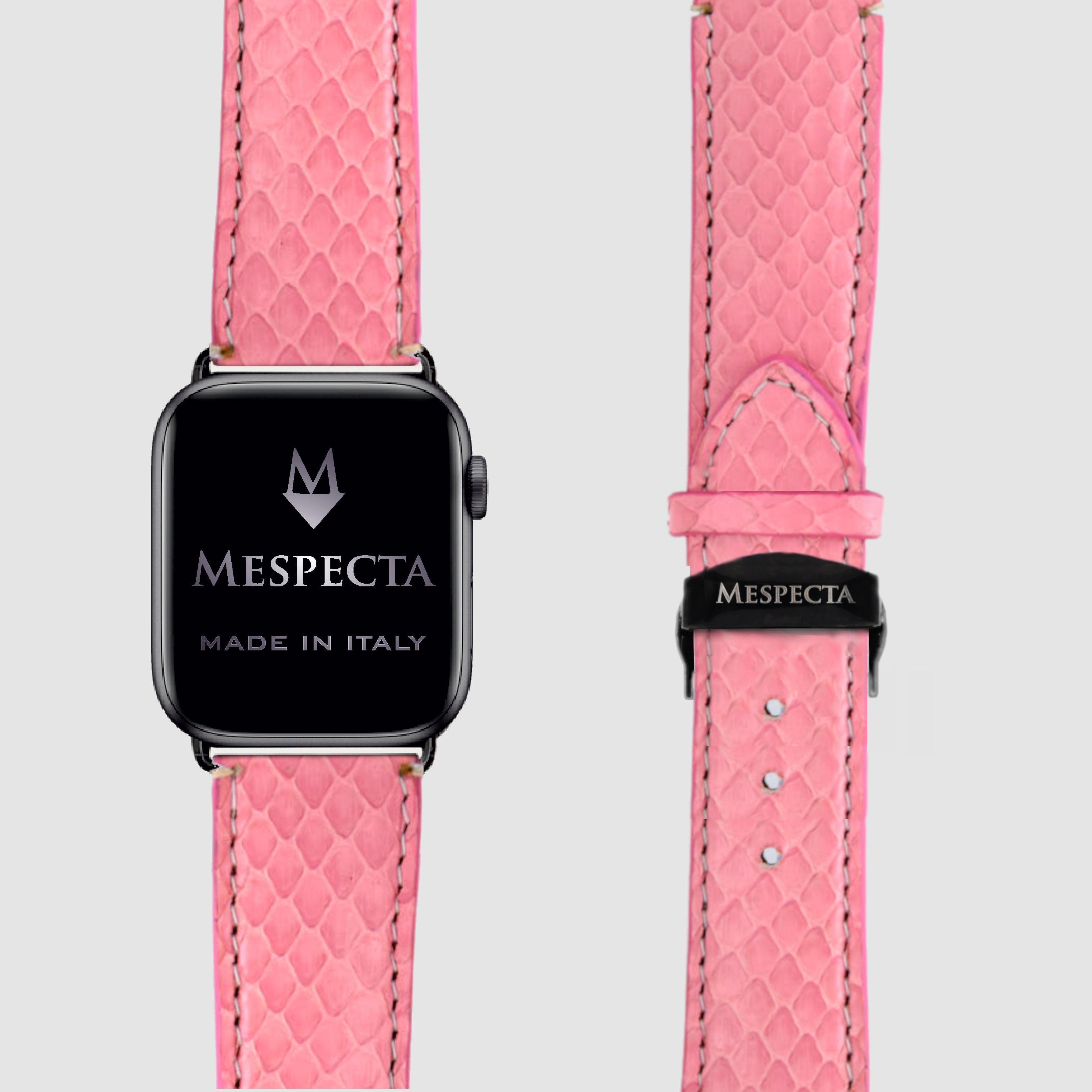 Cinturino in pelle Apple Watch Personalizzabile serie Ultra 2, Ultra, 10, 9, 8, 7, 6, 5, 4, SE  in vera pelle di Pitone Rosa