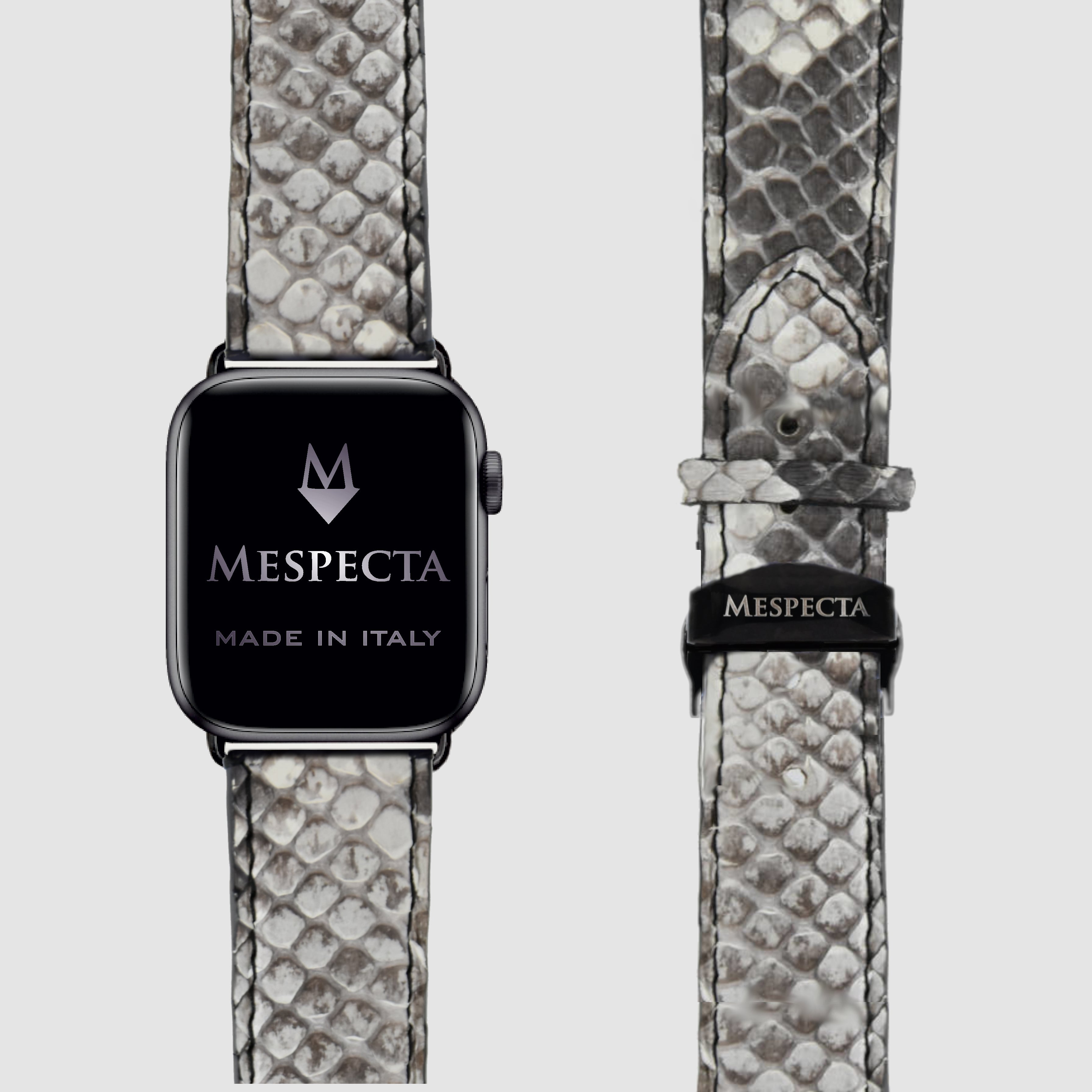 Cinturino Apple Watch in Pelle di Pitone Marmo bianco nero– Personalizzabile (Ultra, Serie 4–10, SE)