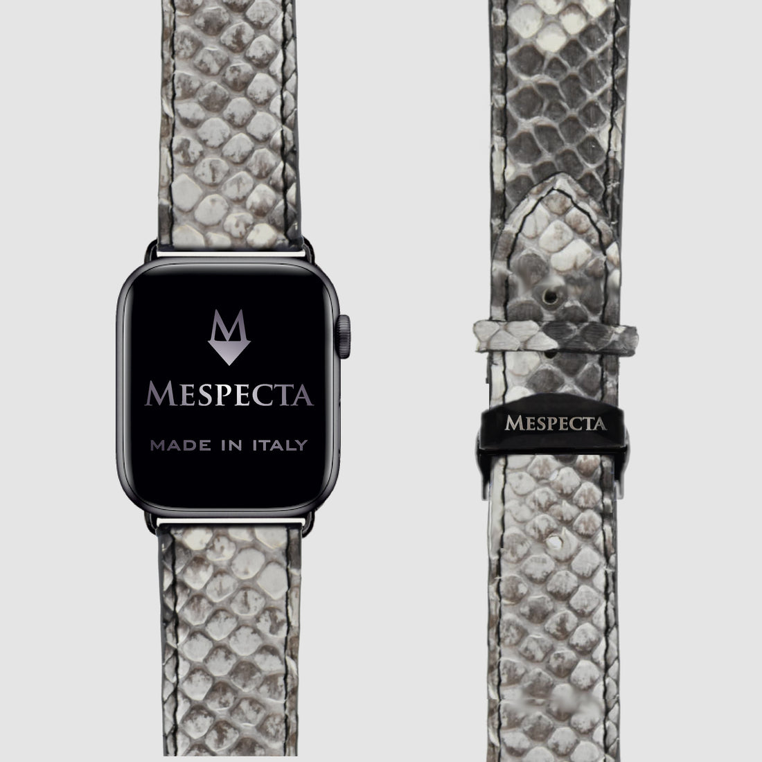 Cinturino Apple Watch in Pelle di Pitone Marmo bianco nero– Personalizzabile (Ultra, Serie 4–10, SE)