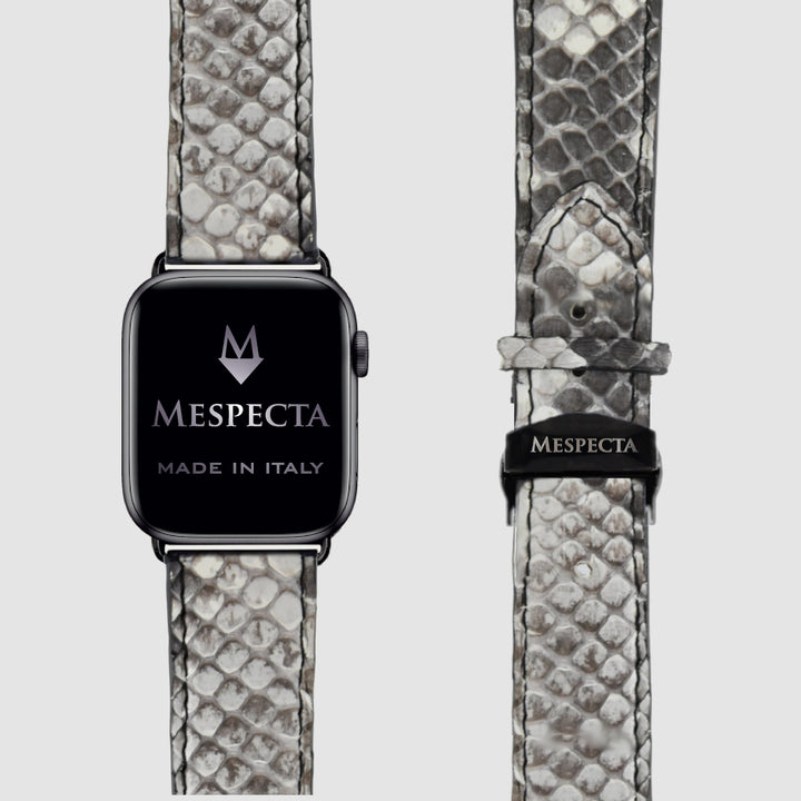 Cinturino Apple Watch in Pelle di Pitone Marmo bianco nero– Personalizzabile (Ultra, Serie 4–10, SE)