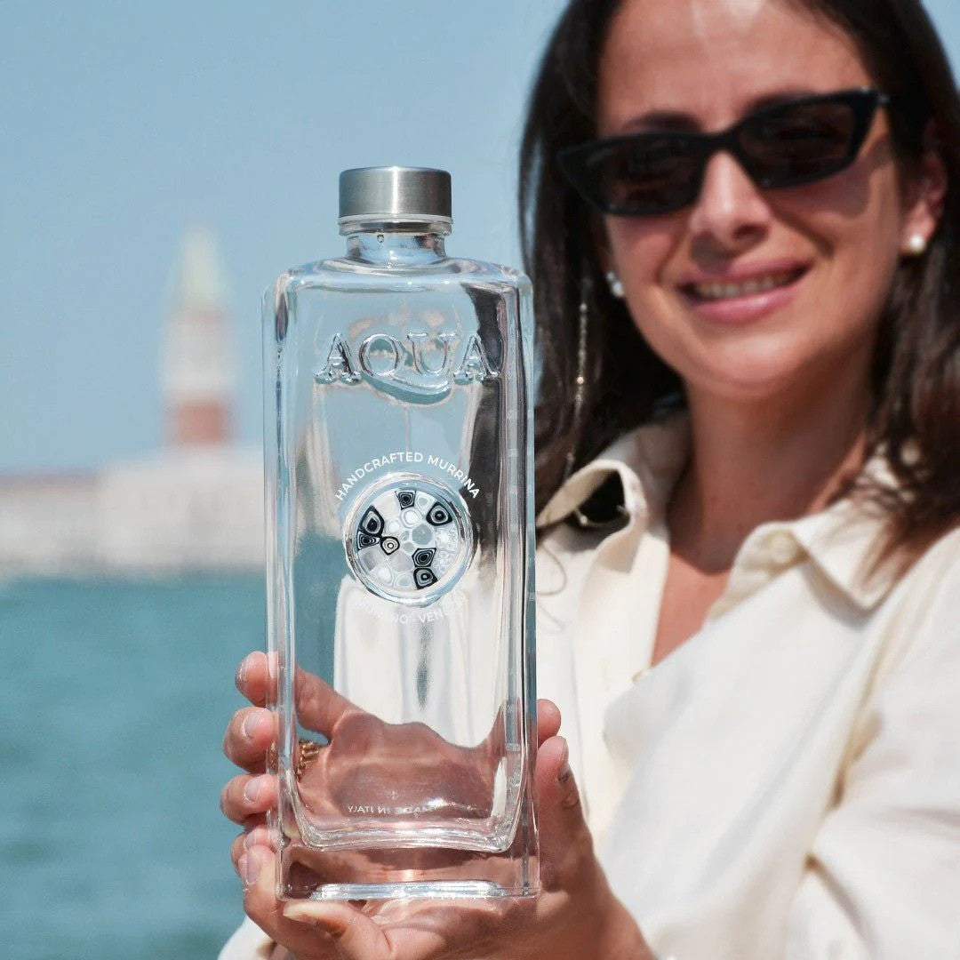 Glass Bottle with Murrina Glass of Murano - White & Black.