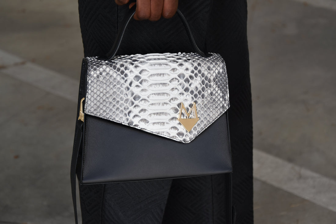 Borsa "Eccelsa" in vera pelle di Pitone Bianco e Nero