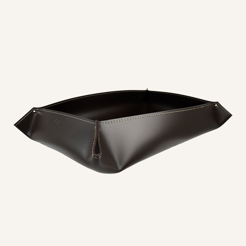 Cesta portaoggetti di design in cuoio DULCIS - Marrone scuro