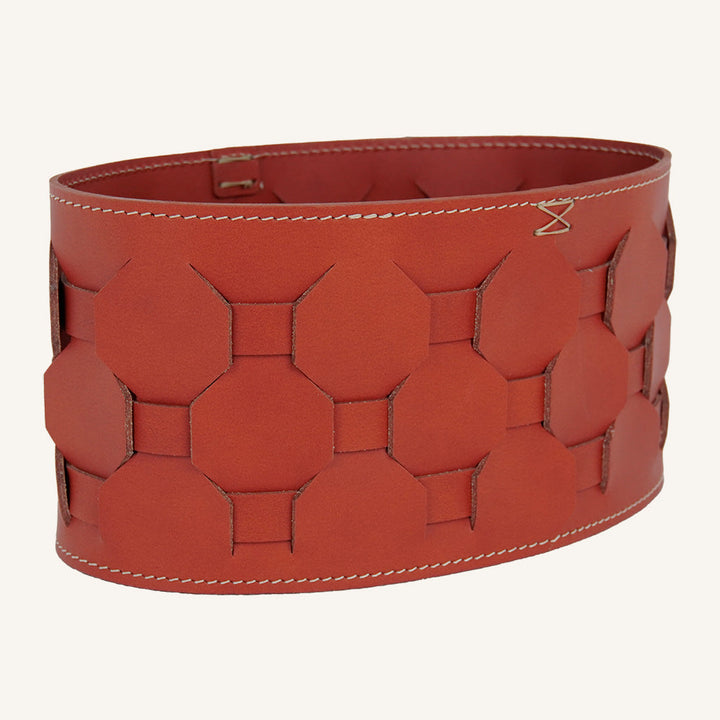 Cestino portaoggetti ovale in cuoio intrecciato INANIS - Rosso