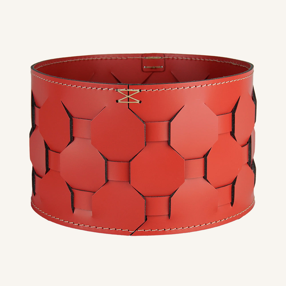 Cestino portaoggetti rotondo in cuoio intrecciato VASILIS - Rosso
