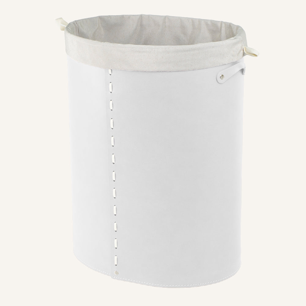 Portabiancheria ovale aperto in cuoio ARPEA - Bianco, Deluxe