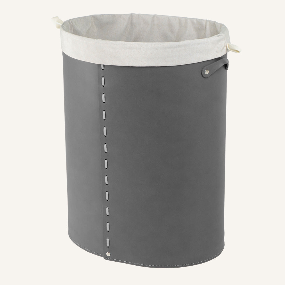 Portabiancheria ovale aperto in cuoio ARPEA - Grigio, Deluxe