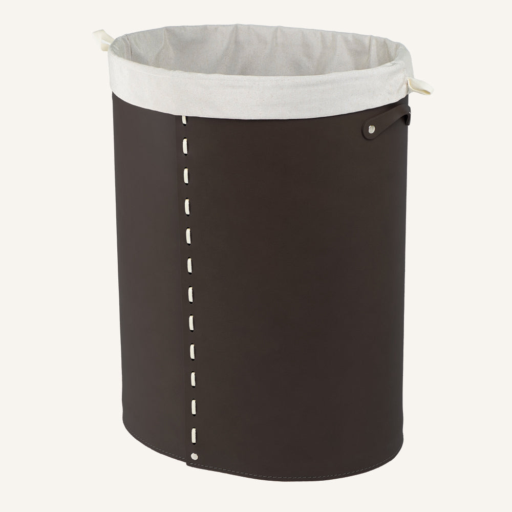 Portabiancheria ovale aperto in cuoio ARPEA - Marrone scuro, Deluxe