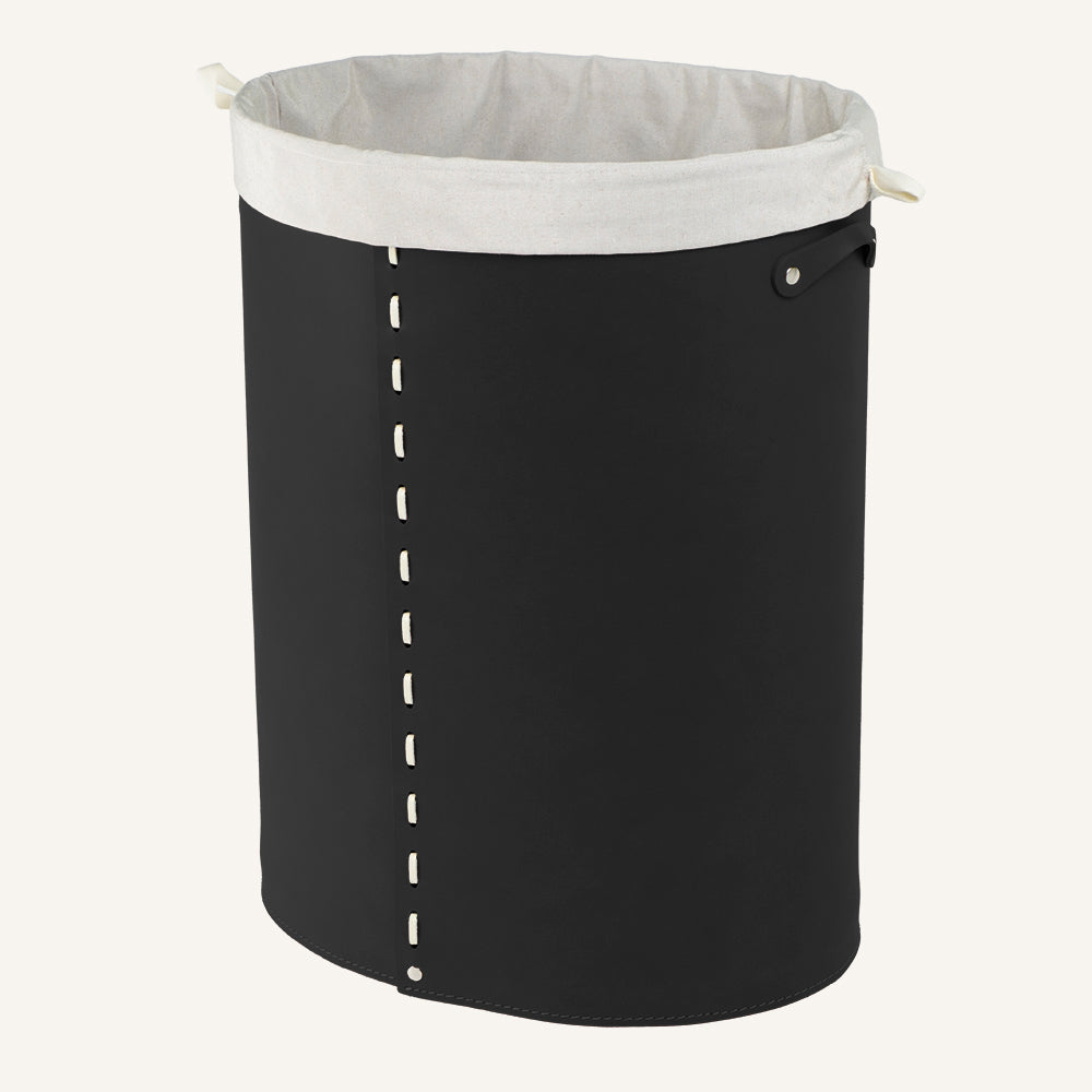 Portabiancheria ovale aperto in cuoio ARPEA - Nero, Deluxe