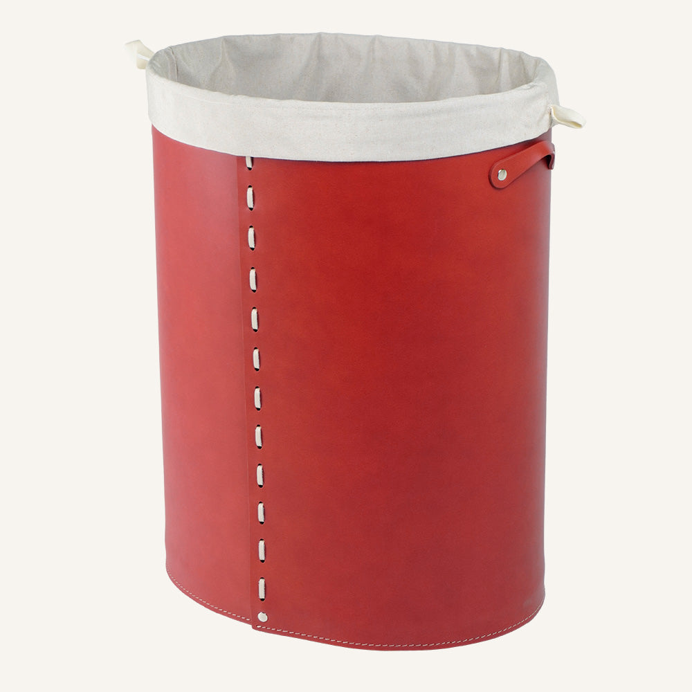Portabiancheria ovale aperto in cuoio ARPEA - Rosso, Deluxe