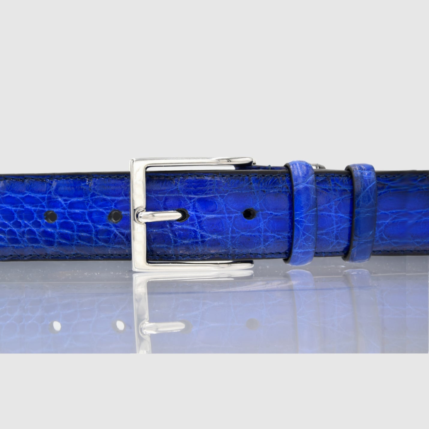Cintura Uomo in vera pelle di Coccodrillo Blu Personalizzabile