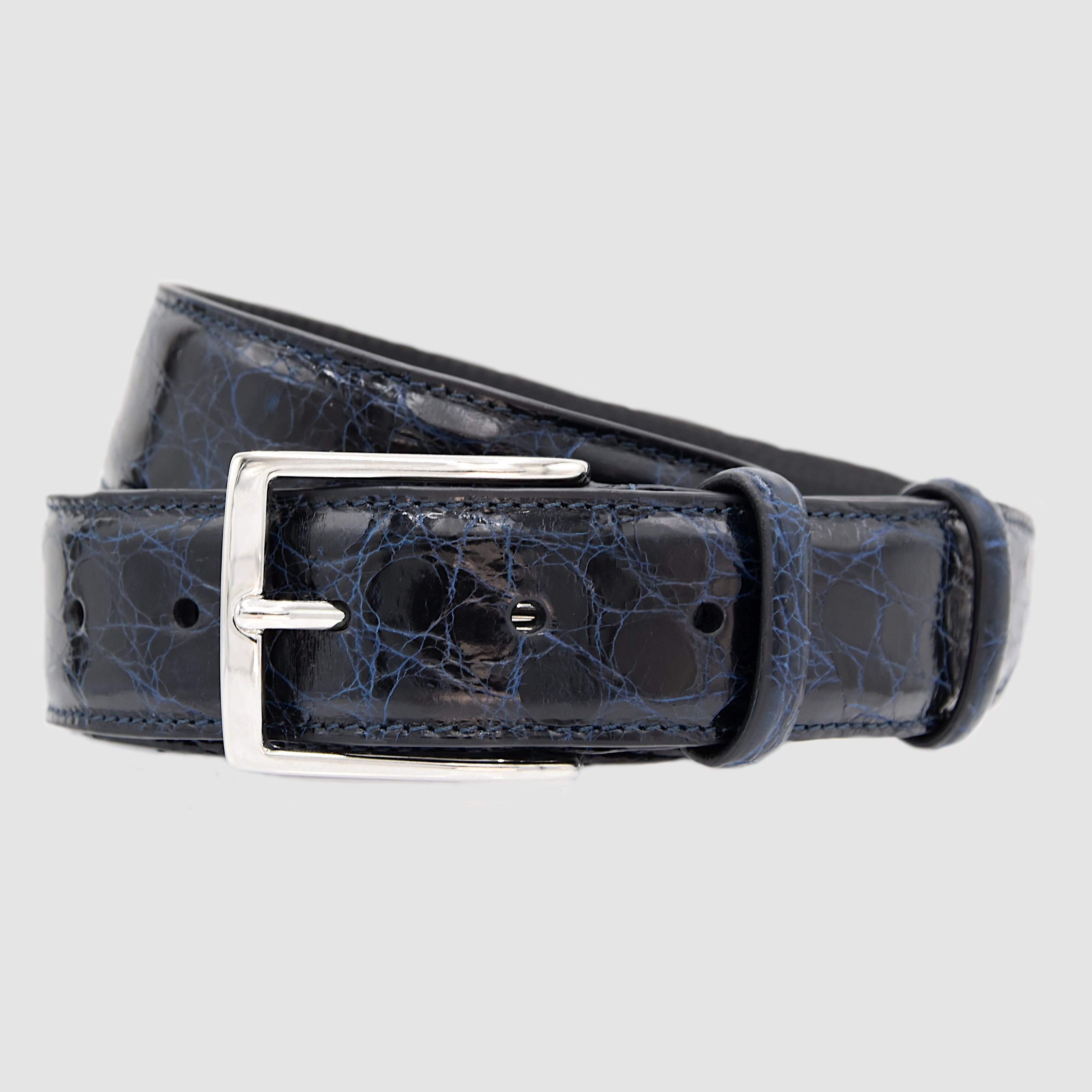 Cintura Uomo in pelle di Coccodrillo Blu Scuro Personalizzabile - MESPECTA Italia