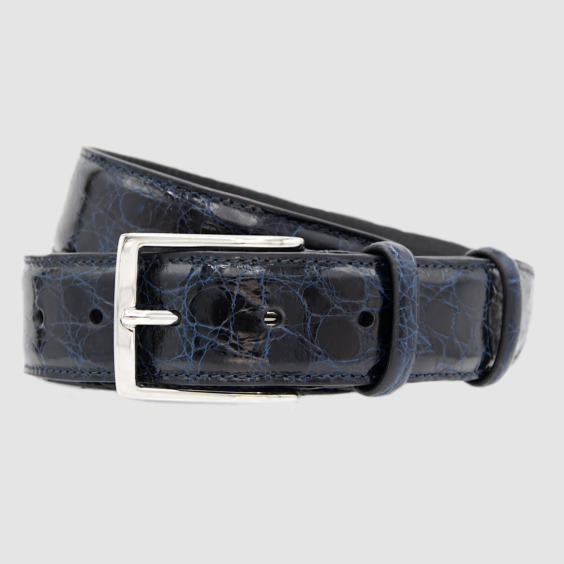 Cintura Uomo in pelle di Coccodrillo Blu Scuro Personalizzabile - MESPECTA Italia