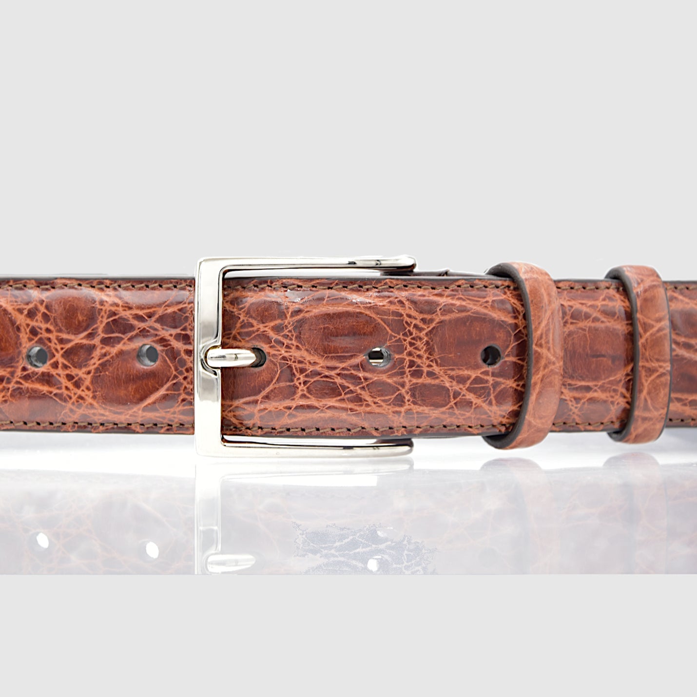 Cintura Uomo in vera pelle di Coccodrillo Marrone Gold Personalizzabile
