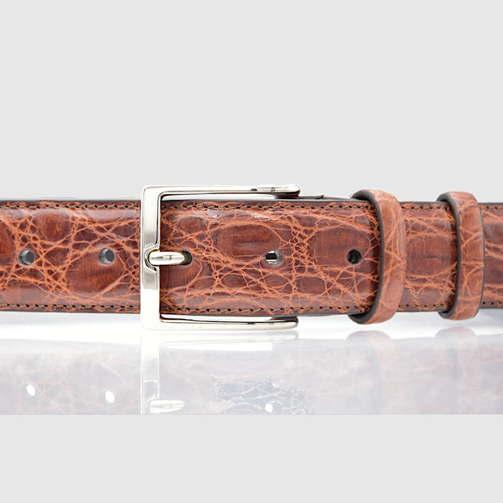 Cintura Uomo in vera pelle di Coccodrillo Marrone Gold Personalizzabile