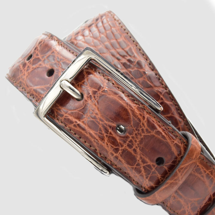 Cintura Uomo in vera pelle di Coccodrillo Marrone Gold Personalizzabile