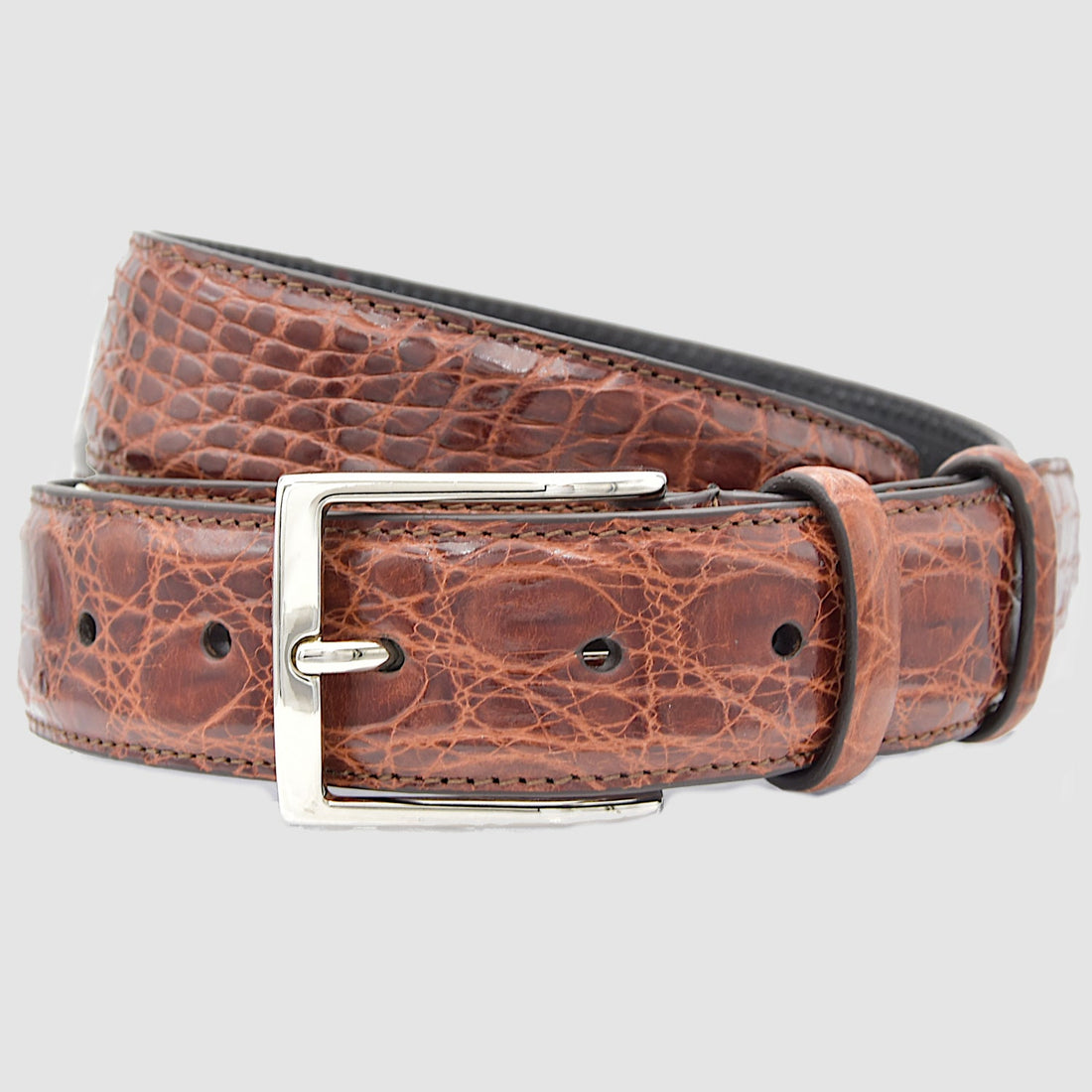 Cintura Uomo in vera pelle di Coccodrillo Marrone Gold Personalizzabile
