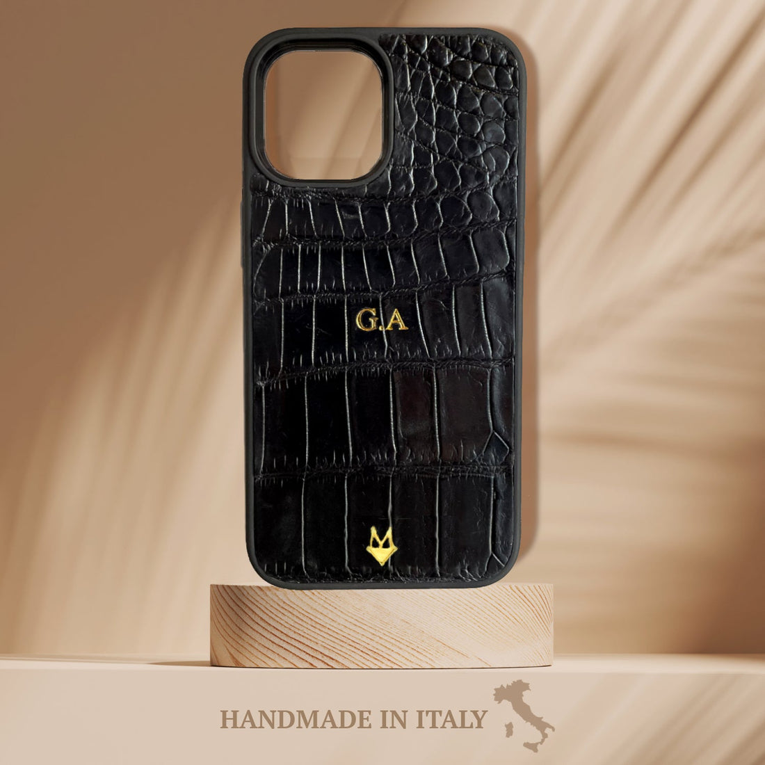 Cover in vera pelle di Coccodrillo iPhone 17/16/15/14/13/12 MagSafe Personalizzabile Nero