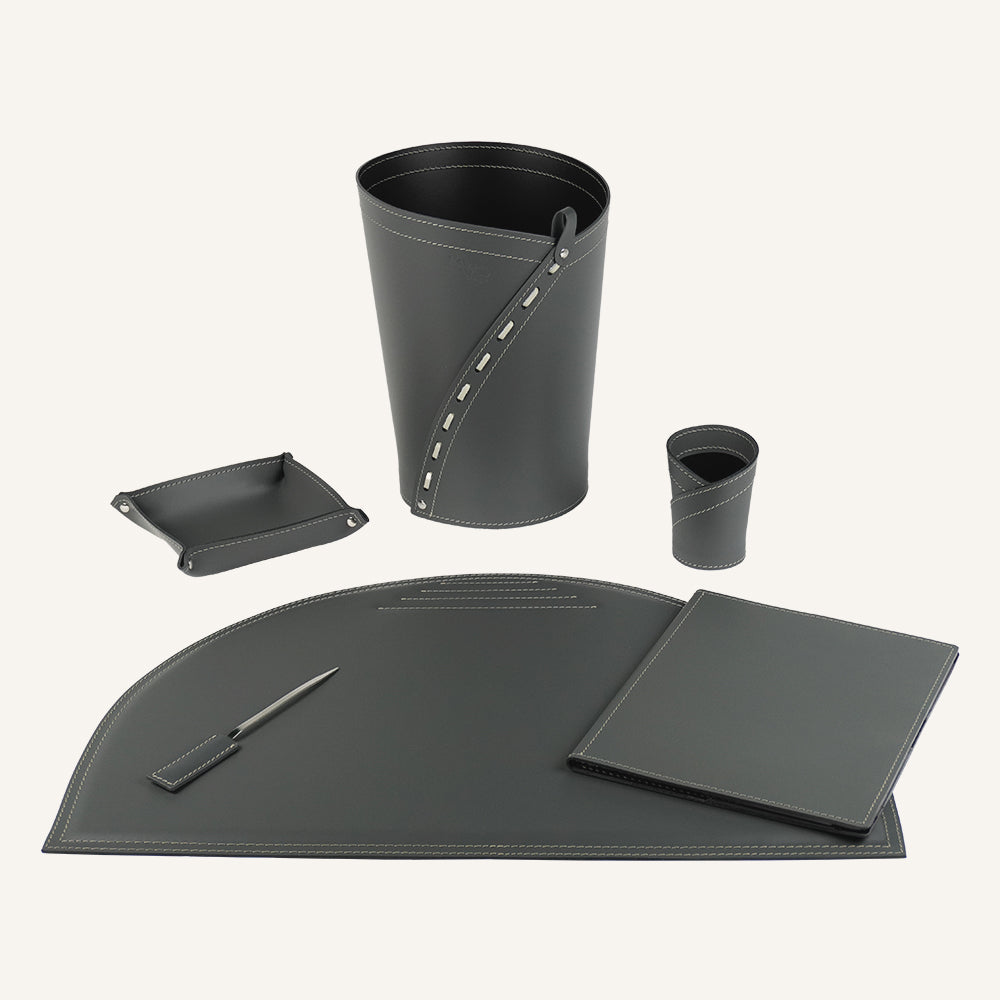 Completo e originale set ufficio in cuoio MEDUNA - Grigio