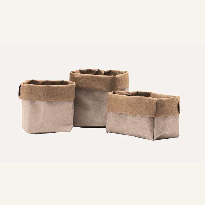 Eleganti contenitori in cuoio bi-colore IOLE - Beige