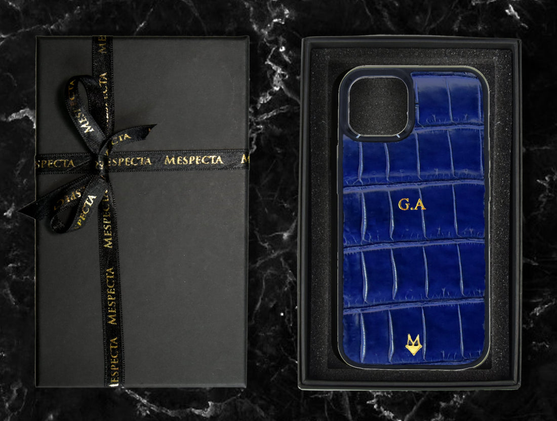 Cover in vera pelle di Coccodrillo iPhone MagSafe 17/16/15/14/13 Blu Zaffiro
