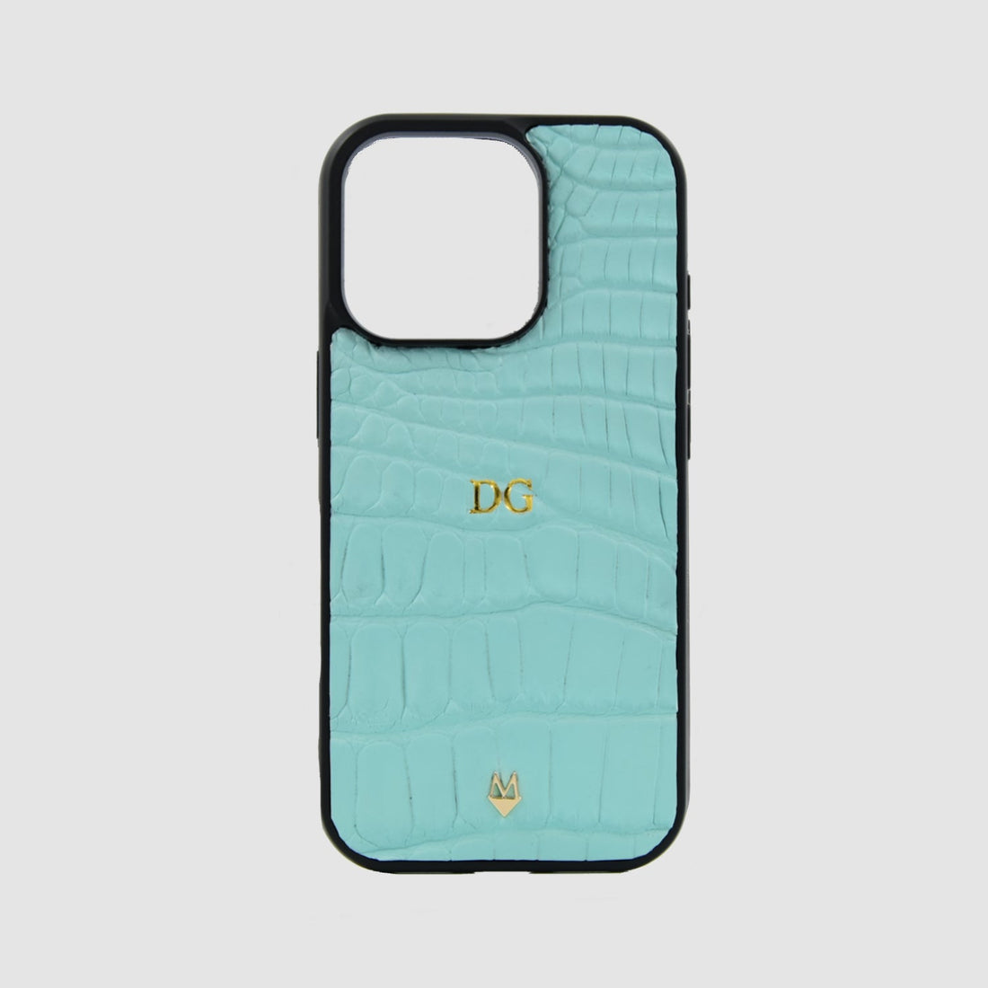 Cover in vera pelle di Coccodrillo iPhone MagSafe 17/16/15/14/13/12 Celeste Laguna