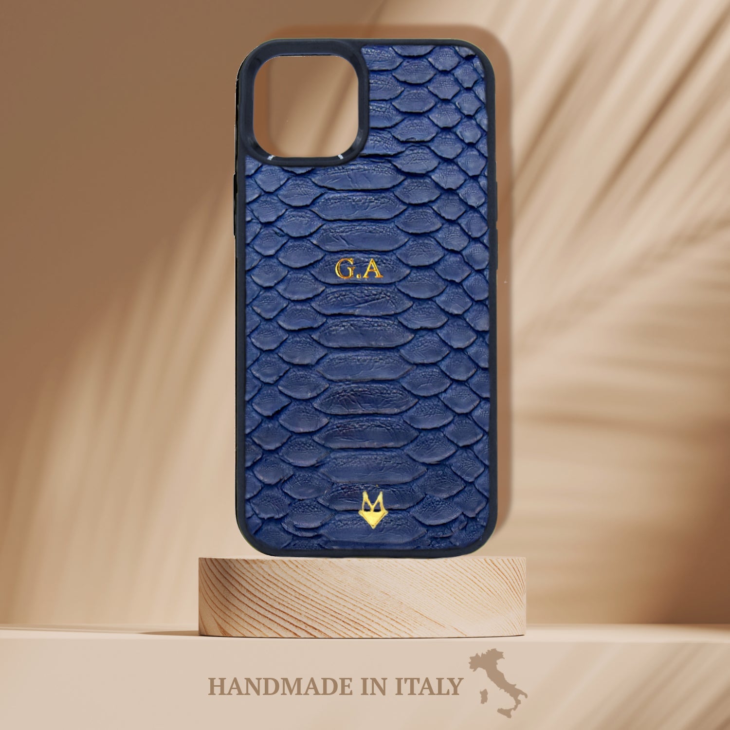 Cover in vera pelle di Pitone Personalizzabile iPhone MagSafe Blu Scuro