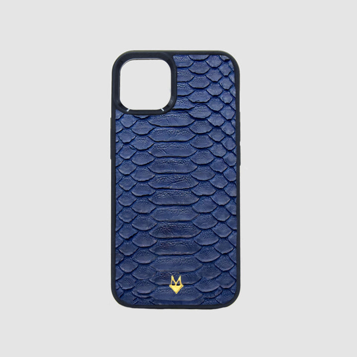 Cover in vera pelle di Pitone Personalizzabile iPhone MagSafe Blu Scuro
