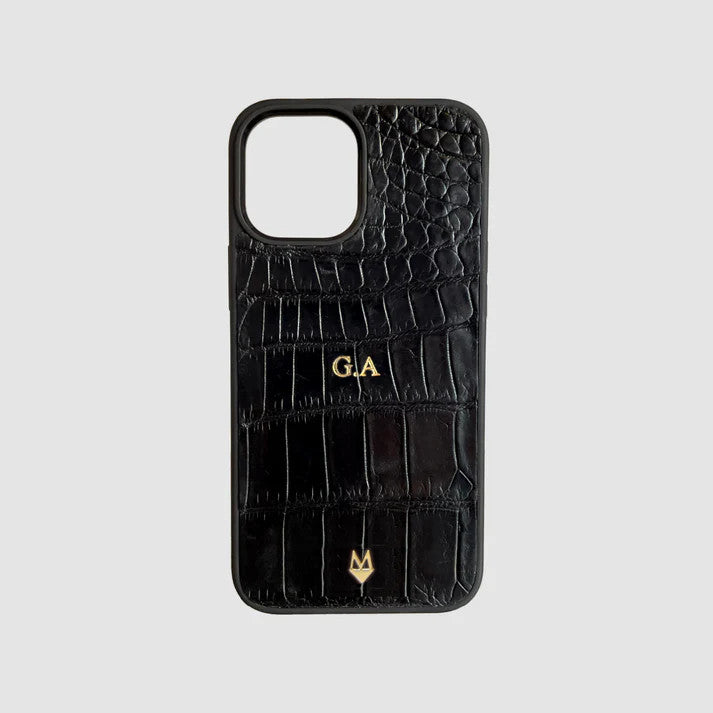 Cover in vera pelle di Coccodrillo iPhone 17/16/15/14/13/12 MagSafe Personalizzabile Nero
