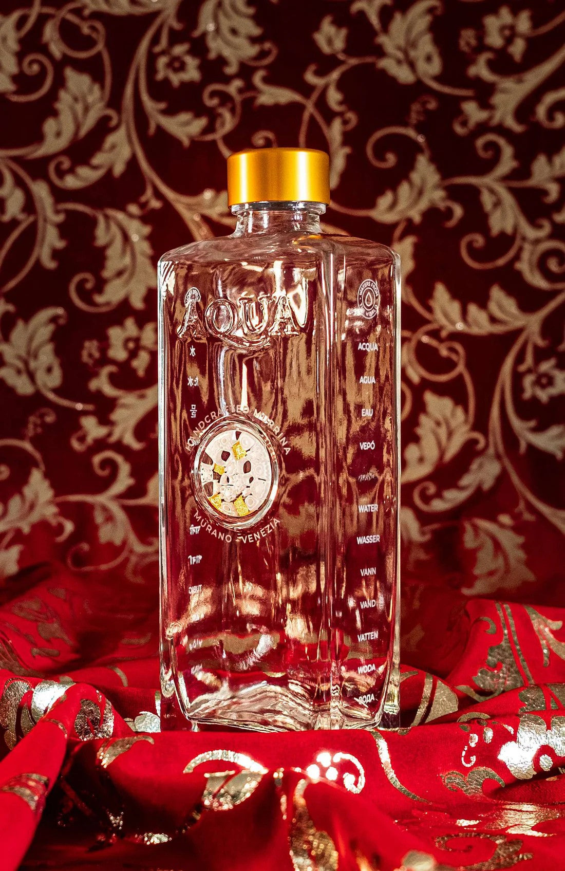 Glass Bottle with Murrina Glass of Murano - White & Gold 24Kt, Logo Venezia.
