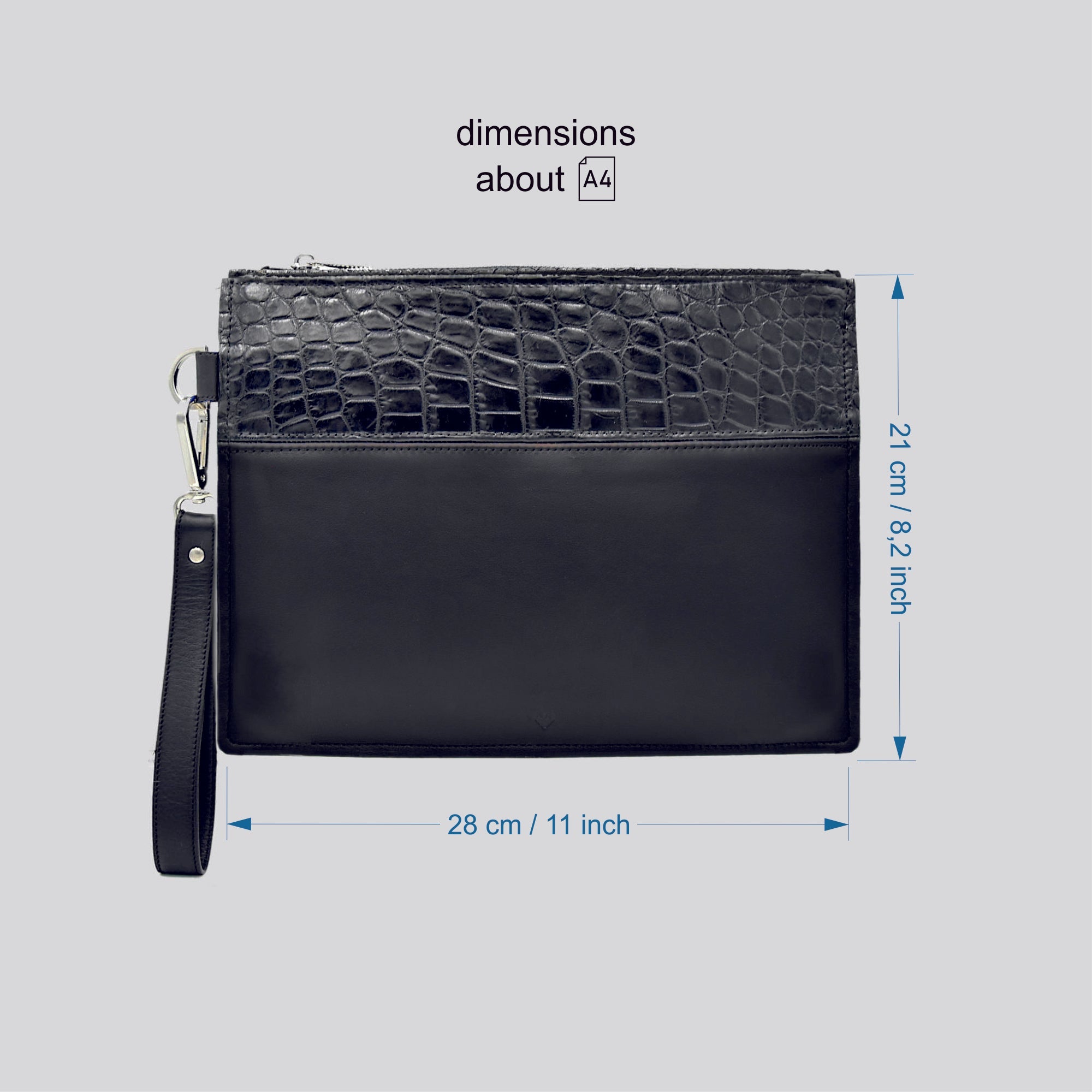 Pochette Personalizzabile Borsa a mano Uomo in vero Coccodrillo Nero - MESPECTA Italia