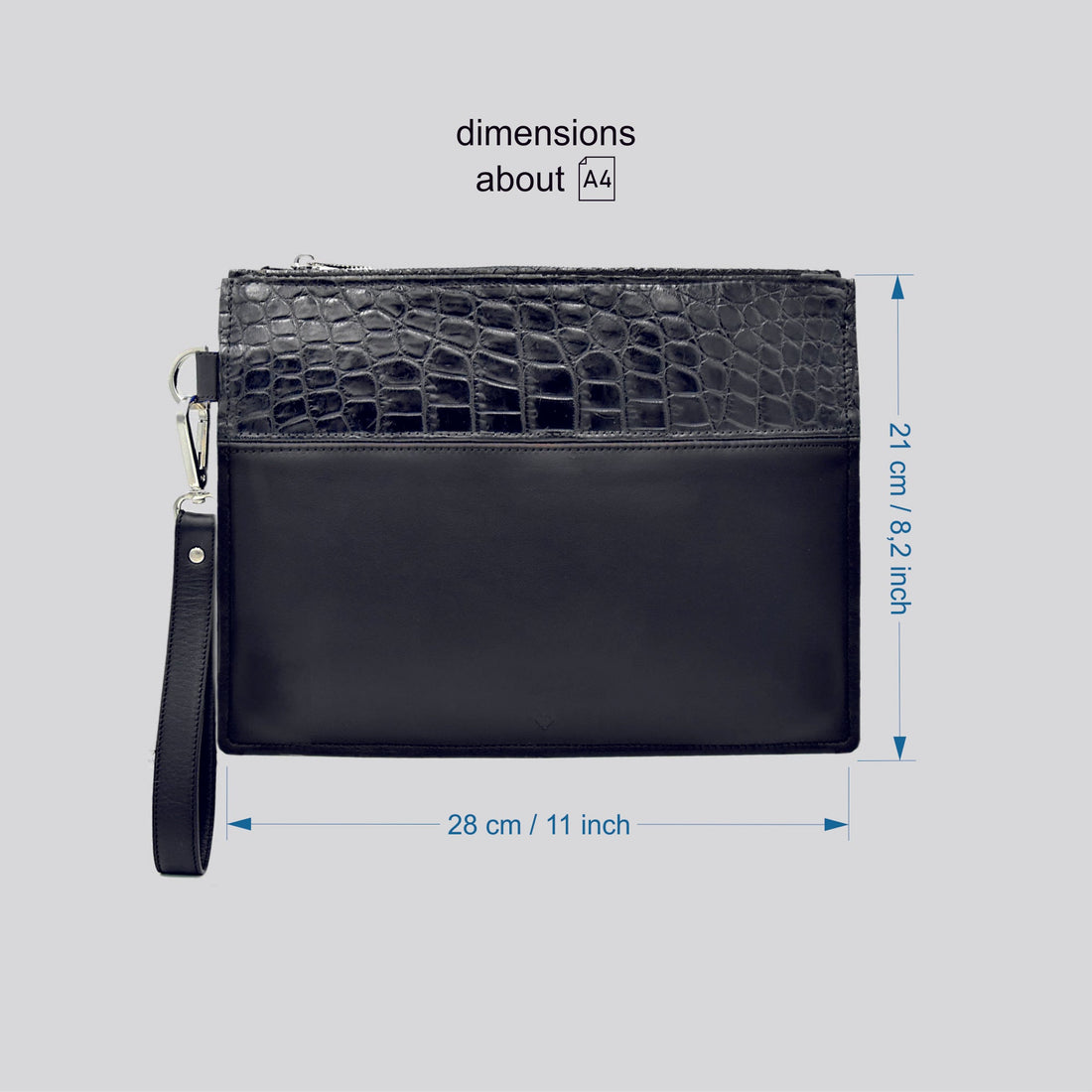 Pochette Personalizzabile Borsa a mano Uomo in vero Coccodrillo Nero - MESPECTA Italia