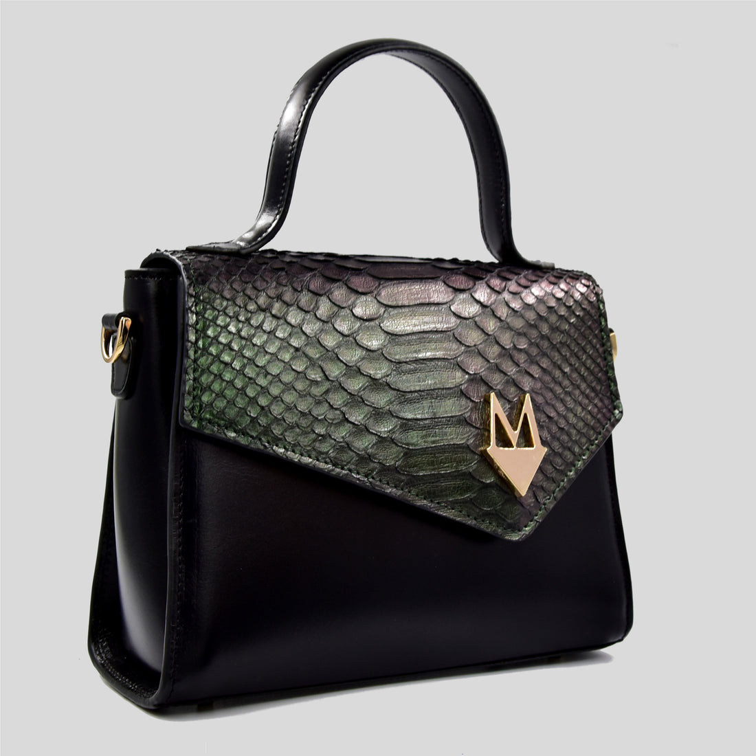 Borsa "Eccelsa" in vera pelle di Pitone Verde Iridescente