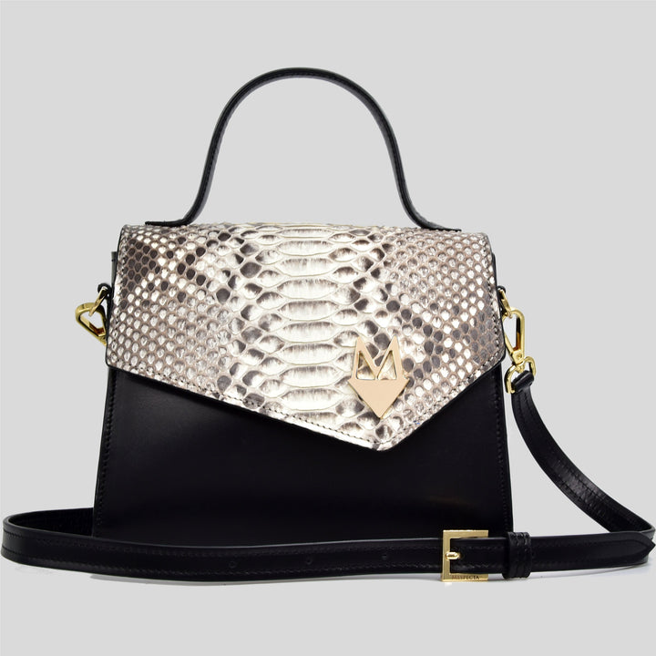 Borsa "Eccelsa" in vera pelle di Pitone Bianco e Nero