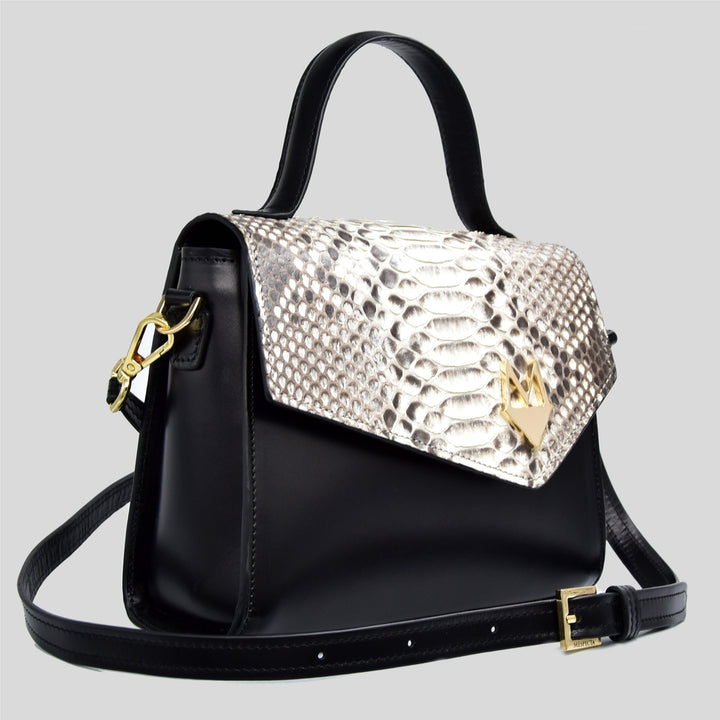 Borsa "Eccelsa" in vera pelle di Pitone Bianco e Nero