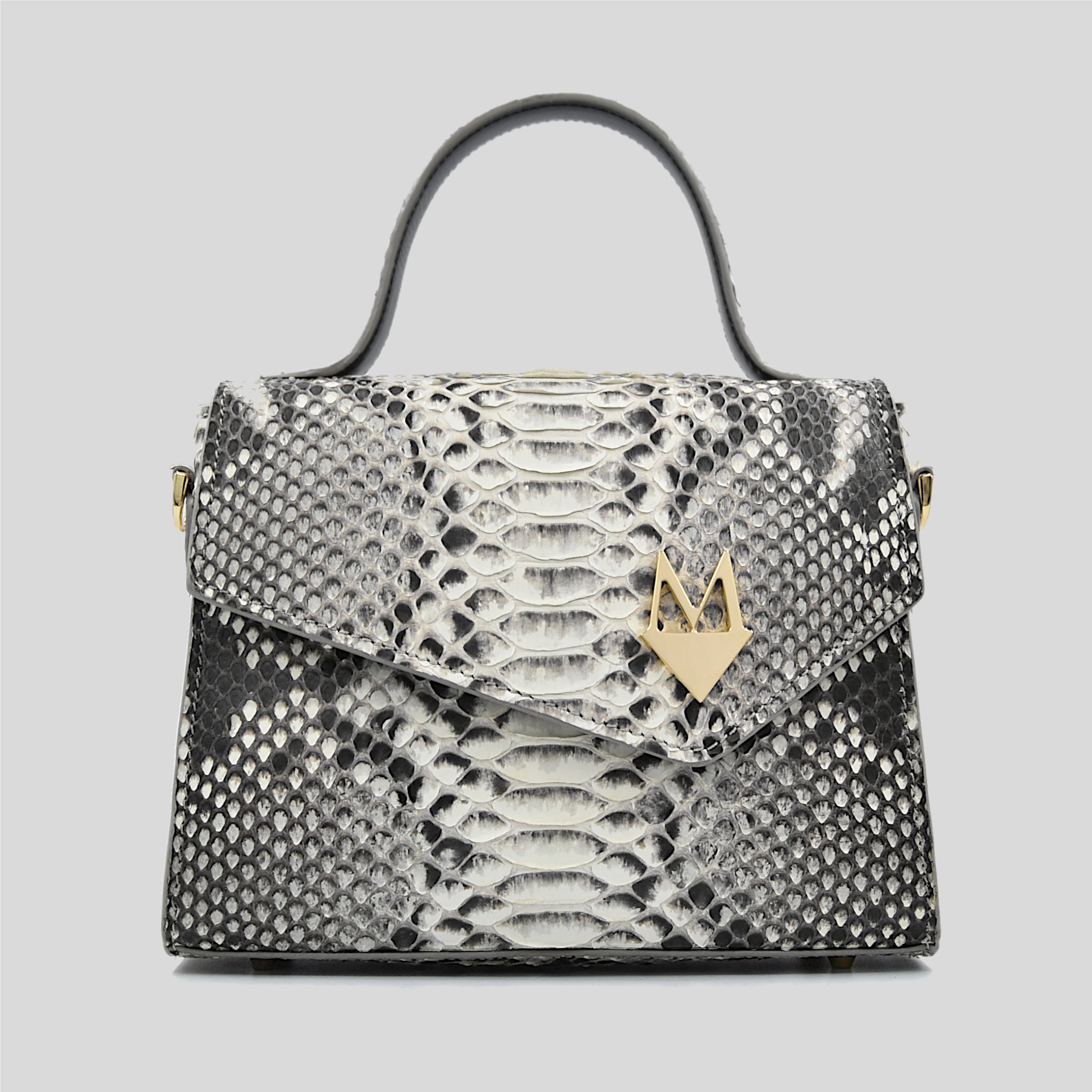 Borsa "Eccelsa" in vera pelle di Pitone Bianco Marmo